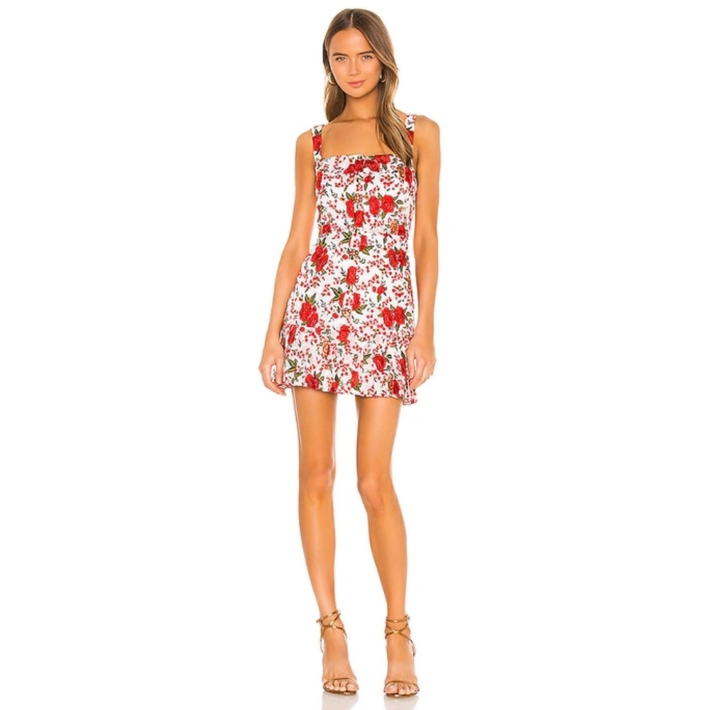 ALEXIS Melora Floral Embroidery Pleated Mini Dress Red/White XS